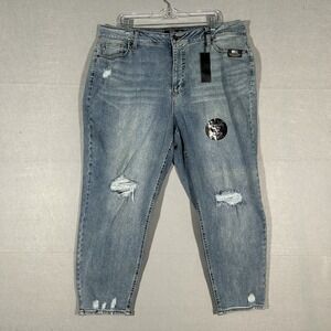 Stitch Star Womens Button Fly Skinny Ankle Mom Jeans Plus Size 20 Distressed NWT